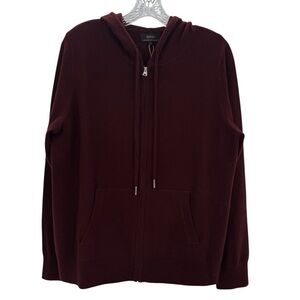 Quince Mongolian Cashmere Full-Zip Hoodie Sweater Size L In Rich Burgundy